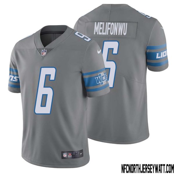 Ifeatu Melifonwu No 6 Men Steel Detroit Lions Vapor Untouchable Color Rush Limited Player Jersey – Replica