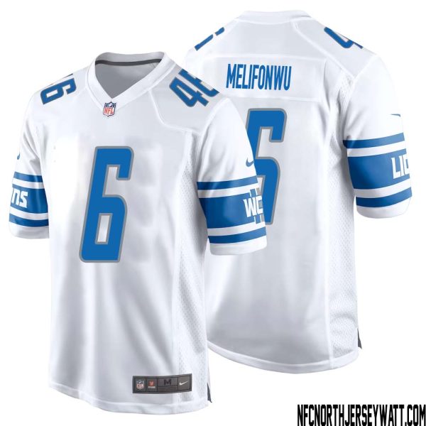 Ifeatu Melifonwu No 6 Men White Detroit Lions Player Away Game Jersey – Replica