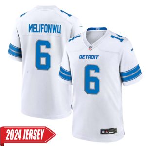 Ifeatu Melifonwu No 6 Men’s Detroit Lions Away Game 2024 Jersey – White