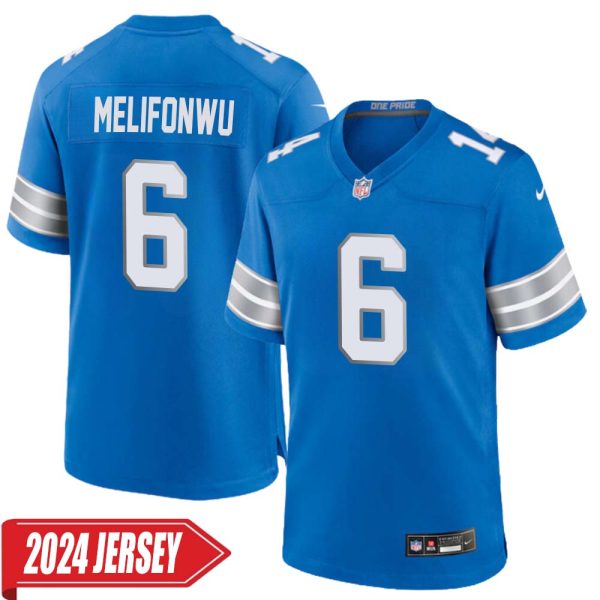 Ifeatu Melifonwu No 6 Men’S Detroit Lions Home Game 2024 Jersey – Blue