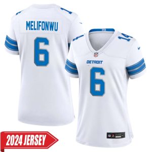 Ifeatu Melifonwu No 6 Woman’s Detroit Lions Away Game 2024 Jersey – White