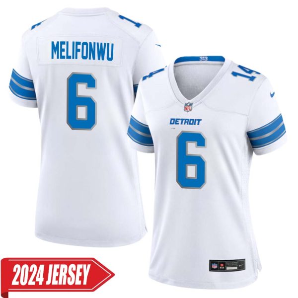 Ifeatu Melifonwu No 6 Woman’S Detroit Lions Away Game 2024 Jersey – White
