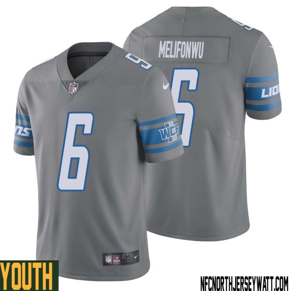 Ifeatu Melifonwu No 6 Youth Gray Detroit Lions Inverted Legend Jersey – Replica