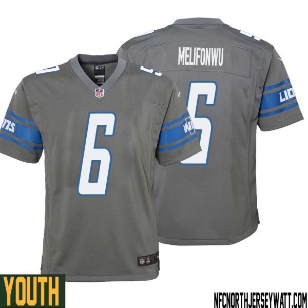 Ifeatu Melifonwu No 6 Youth Gray Detroit Lions Player Alternate Game Jersey – Replica