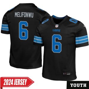Ifeatu Melifonwu No 6 Youth’s Detroit Lions 2nd Alternate Vapor F.U.S.E. Limited 2024 Jersey – Black