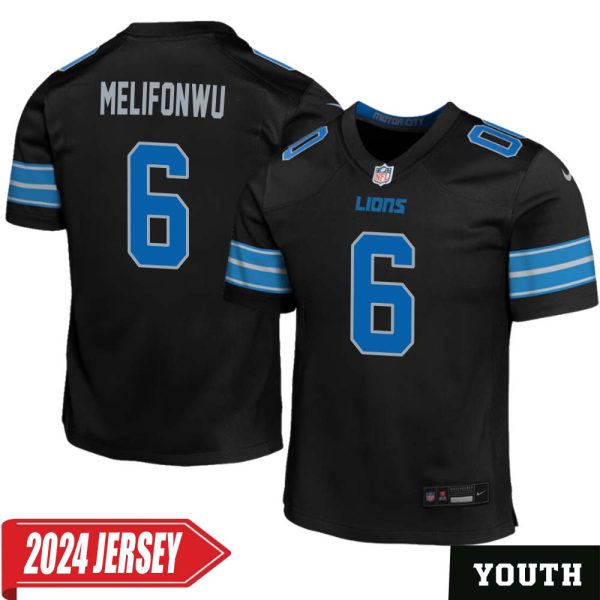 Ifeatu Melifonwu No 6 Youth’S Detroit Lions 2Nd Alternate Vapor F.u.s.e. Limited 2024 Jersey – Black