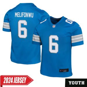 Ifeatu Melifonwu No 6 Youth’s Detroit Lions Home Game 2024 Jersey – Blue