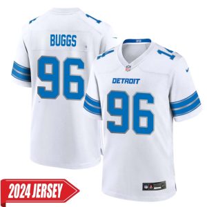 Isaiah Buggs No 96 Men’s Detroit Lions Away Game 2024 Jersey – White