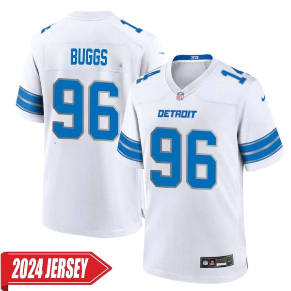 Isaiah Buggs No 96 Men’S Detroit Lions Away Game 2024 Jersey – White