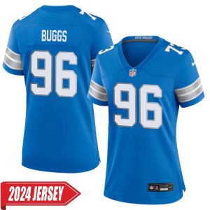 Isaiah Buggs No 96 Woman’s Detroit Lions Home Game 2024 Jersey – Blue