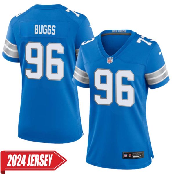 Isaiah Buggs No 96 Woman’S Detroit Lions Home Game 2024 Jersey – Blue