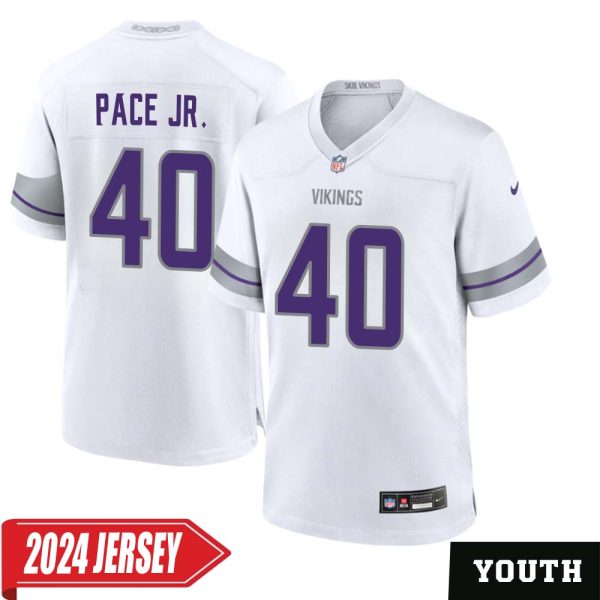 Ivan Pace Jr. No 40 Youth’S Minnesota Vikings White Alternate Custom Game 2024 Jersey