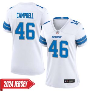Jack Campbell No 46 Woman’s Detroit Lions Away Game 2024 Jersey – White