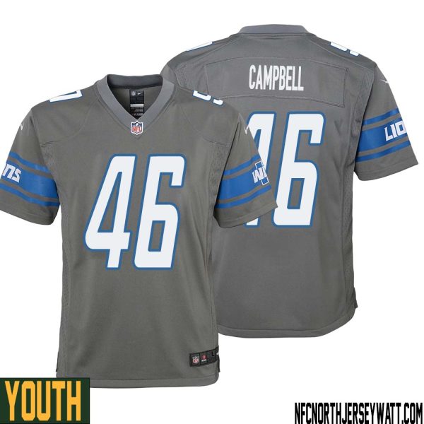 Jack Campbell No 46 Youth Gray Detroit Lions Player Alternate Game Jersey – Replica
