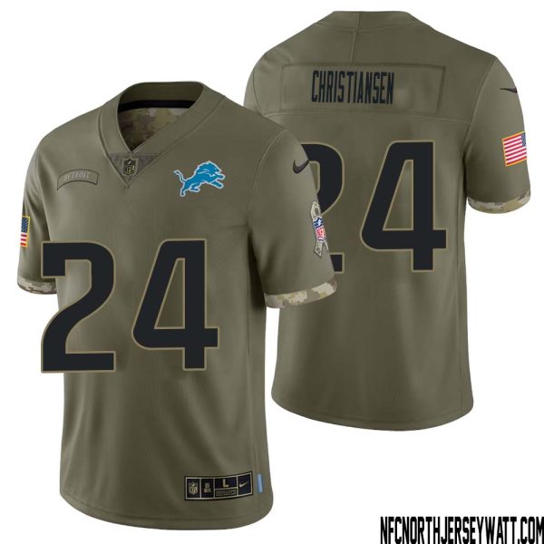 Jack Christiansen No 24 Men Olive Detroit Lions 2022 Salute To Service Retired Player Limited Jersey – Replica