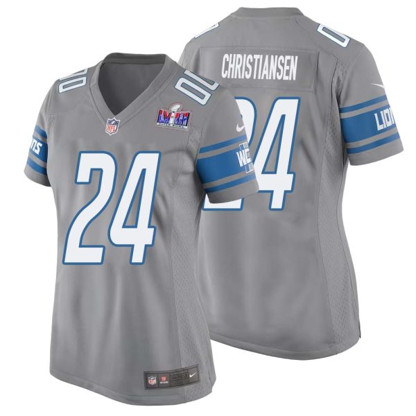 Jack Christiansen No 24 Womens Custom Gray Detroit Lions Alternate Super Bowl Lviii Game Jersey