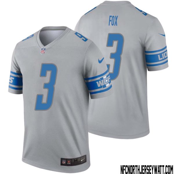 Jack Fox No 3 Men Gray Detroit Lions Inverted Legend Jersey – Replica