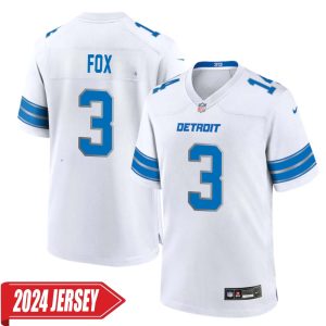 Jack Fox No 3 Men’s Detroit Lions Away Game 2024 Jersey – White