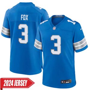 Jack Fox No 3 Men’s Detroit Lions Home Game 2024 Jersey – Blue