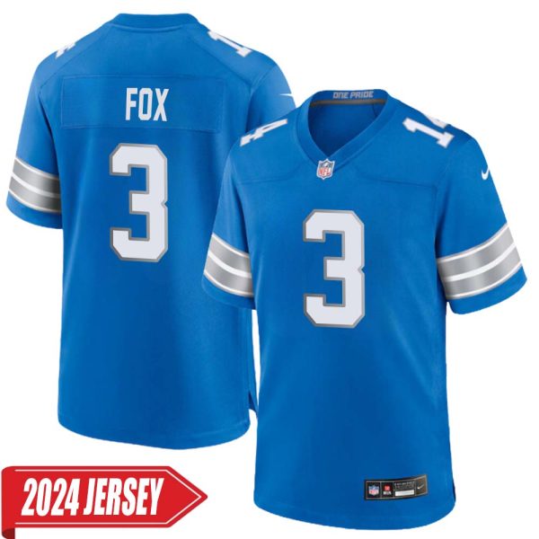 Jack Fox No 3 Men’S Detroit Lions Home Game 2024 Jersey – Blue