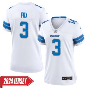 Jack Fox No 3 Woman’s Detroit Lions Away Game 2024 Jersey – White