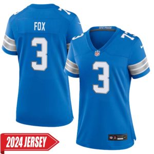Jack Fox No 3 Woman’s Detroit Lions Home Game 2024 Jersey – Blue