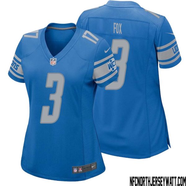 Jack Fox No 3 Women Blue Detroit Lions Player Home Game Jersey – Replica