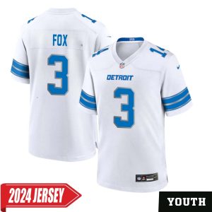 Jack Fox No 3 Youth’s Detroit Lions Away Game 2024 Jersey – White
