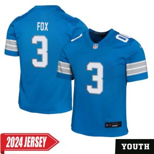 Jack Fox No 3 Youth’s Detroit Lions Home Game 2024 Jersey – Blue