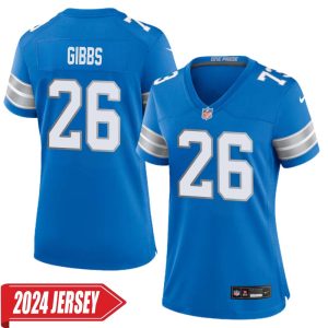 Jahmyr Gibbs No 26 Woman’s Detroit Lions Home Game 2024 Jersey – Blue