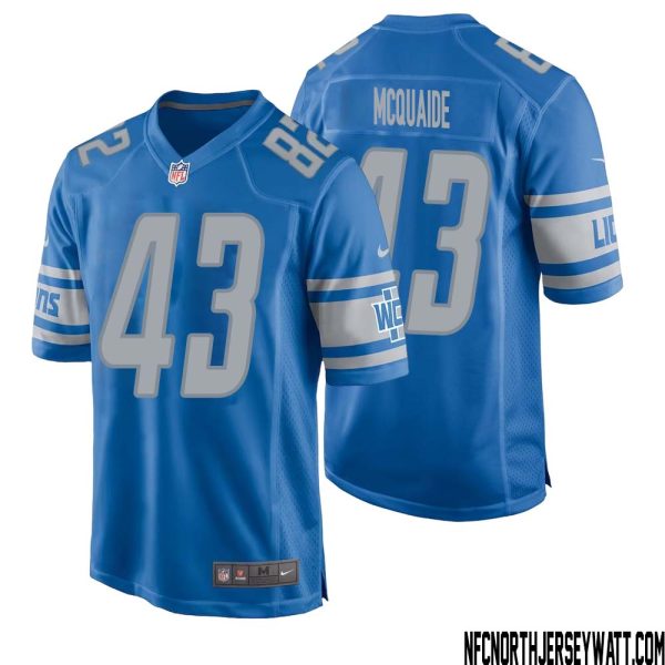 Jake Mcquaide No 43 Men Blue Detroit Lions Player Home Game Jersey – Replica