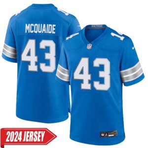 Jake McQuaide No 43 Men’s Detroit Lions Home Game 2024 Jersey – Blue