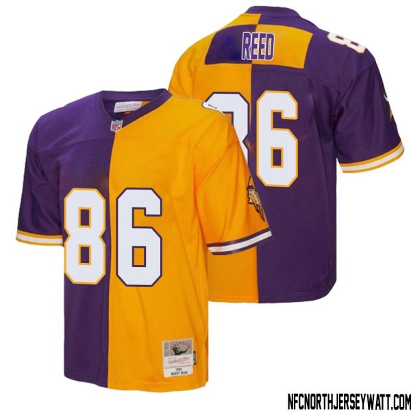 Jake Reed No 86 Men Mitchell & Ness Purple Gold Minnesota Vikings 1998 Split Legacy Replica Jersey