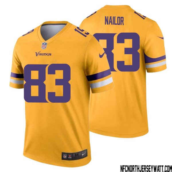 Jalen Nailor No 83 Men Minnesota Vikings Gold Inverted Legend Jersey – Replica
