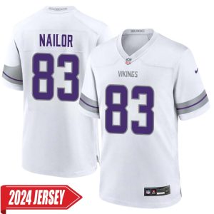 Jalen Nailor No 83 Men’s Minnesota Vikings White Alternate Custom Game 2024 Jersey