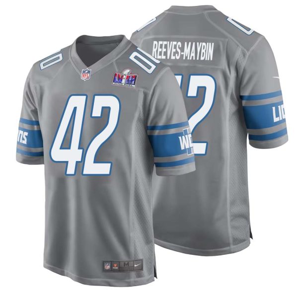 Jalen Reeves-Maybin No 42 Mens Custom Gray Detroit Lions Alternate Super Bowl Lviii Game Jersey
