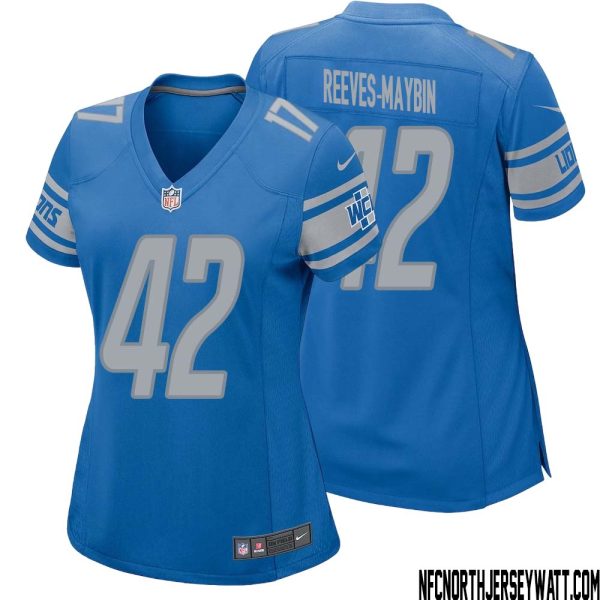 Jalen Reeves-Maybin No 42 Women Blue Detroit Lions Player Home Game Jersey – Replica
