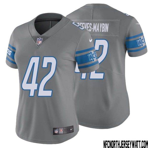 Jalen Reeves-Maybin No 42 Women Steel Detroit Lions Vapor Untouchable Color Rush Limited Player Jersey – Replica