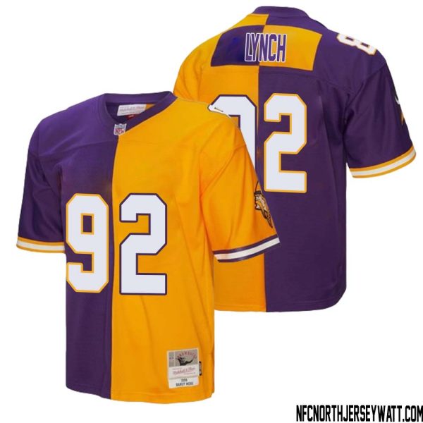 James Lynch No 92 Men Mitchell & Ness Purple Gold Minnesota Vikings 1998 Split Legacy Replica Jersey