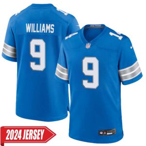 Jameson Williams No 9 Men’s Detroit Lions Home Game 2024 Jersey – Blue