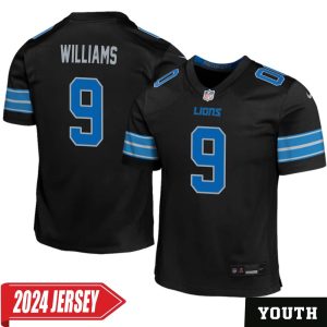 Jameson Williams No 9 Youth’s Detroit Lions 2nd Alternate Vapor F.U.S.E. Limited 2024 Jersey – Black