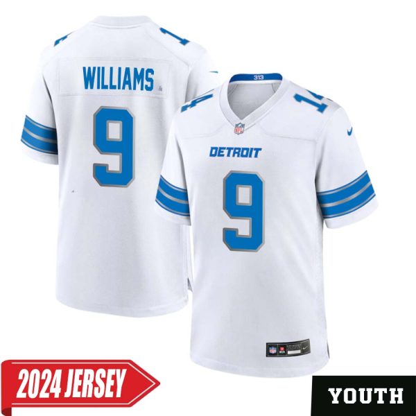 Jameson Williams No 9 Youth’S Detroit Lions Away Game 2024 Jersey – White