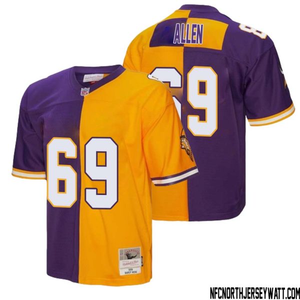 Jared Allen No 69 Men Mitchell & Ness Purple Gold Minnesota Vikings 1998 Split Legacy Replica Jersey