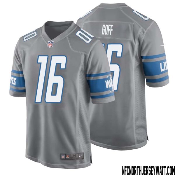 Jared Goff No 16 Men Gray Detroit Lions Player Alternate Game Jersey – Replica
