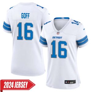 Jared Goff No 16 Woman’s Detroit Lions Away Game 2024 Jersey – White