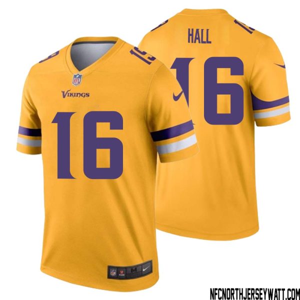 Jaren Hall No 16 Men Minnesota Vikings Gold Inverted Legend Jersey – Replica