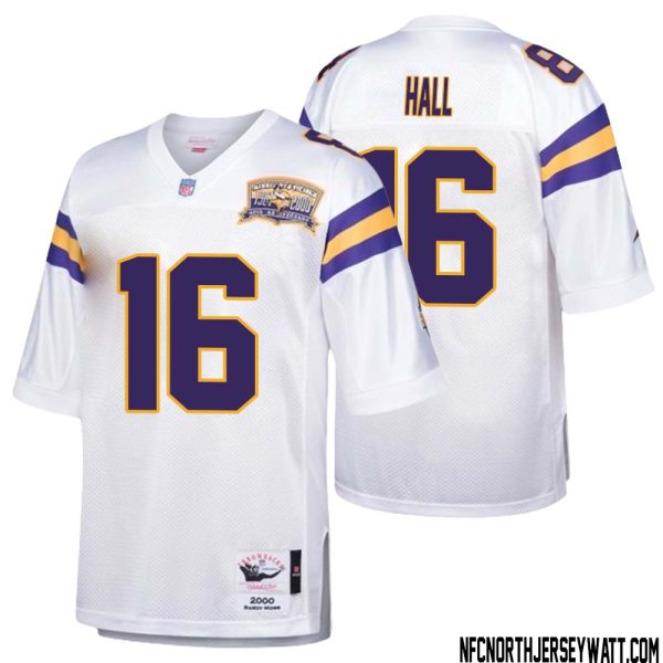 Jaren Hall No 16 Men Mitchell & Ness White Minnesota Vikings Authentic Throwback Retired Player Jersey- Replica