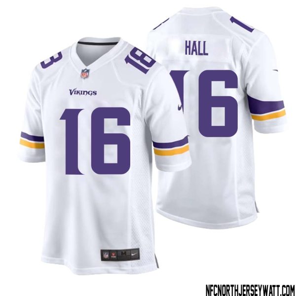 Jaren Hall No 16 Men White Minnesota Vikings Game Player Away Jersey – Replica