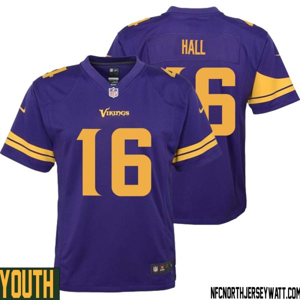 Jaren Hall No 16 Youth Purple Minnesota Vikings Alternate Game Jersey – Replica