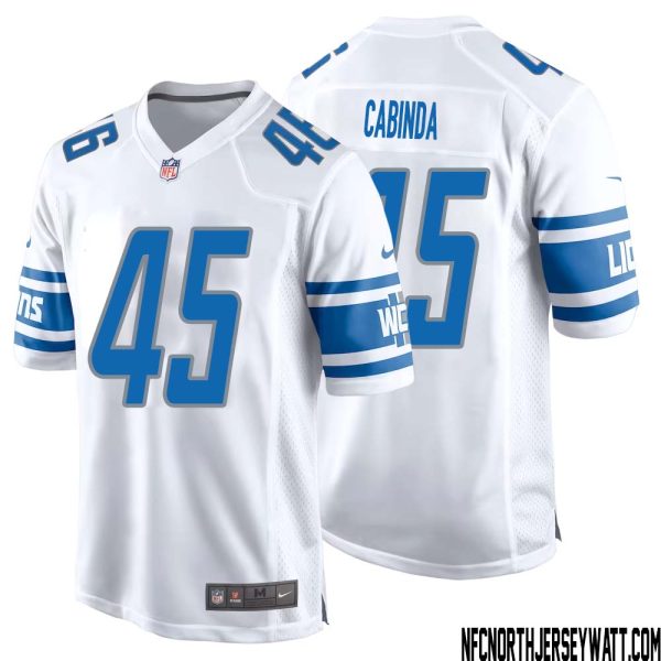 Jason Cabinda No 45 Men White Detroit Lions Player Away Game Jersey – Replica